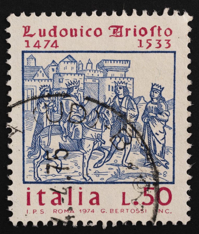 Udine, Italy. December 10, 2020. the commemoration of Ludovico Ariosto  on an Italian postage stamp. Udine, Italy. December 10, 2020. the commemoration of Ludovico Ariosto  on an Italian postage stamp