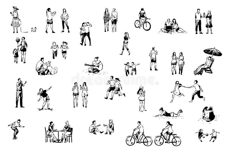 Ludzie ma zabawę, łyżwiarstwo, kolarstwo, łasowanie lody, brać fotografię, jogging, lato rozrywka ustawiająca ilustracja wektor Ludzie ma zabawę, łyżwiarstwo, kolarstwo, łasowanie lody, brać fotografię, jogging, lato rozrywka ustawiająca ilustracja wektor
