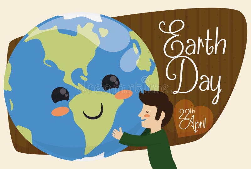 Ludzkość Obejmuje Śliczną planetę dla Ziemskiego dnia wakacje, Wektorowa ilustracja ilustracja wektor Ludzkość Obejmuje Śliczną planetę dla Ziemskiego dnia wakacje, Wektorowa ilustracja ilustracja wektor