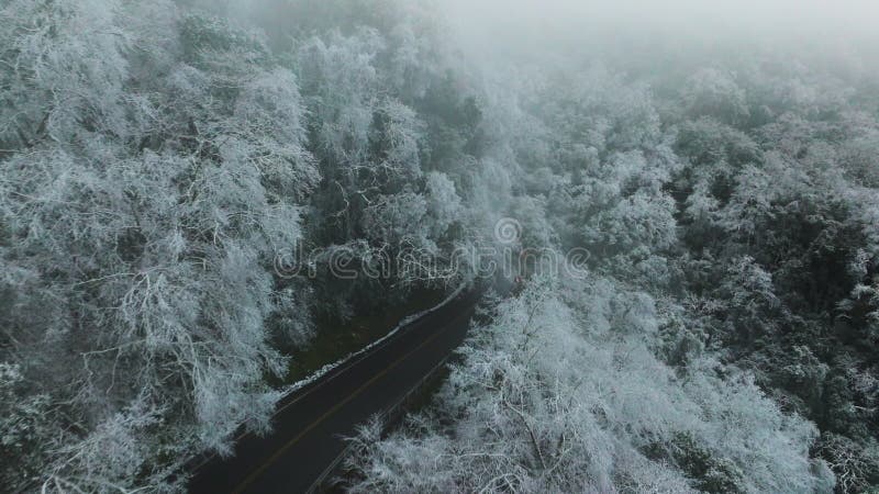 Luftaufnahme einer schneebedeckten Bergstraße stock video