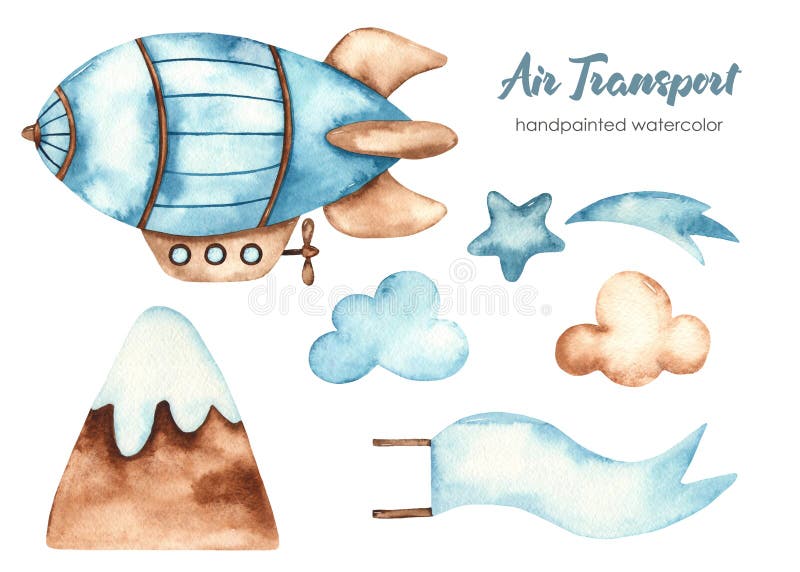Luftfart med luftfartygsmoln Bergstjärna royaltyfri illustrationer