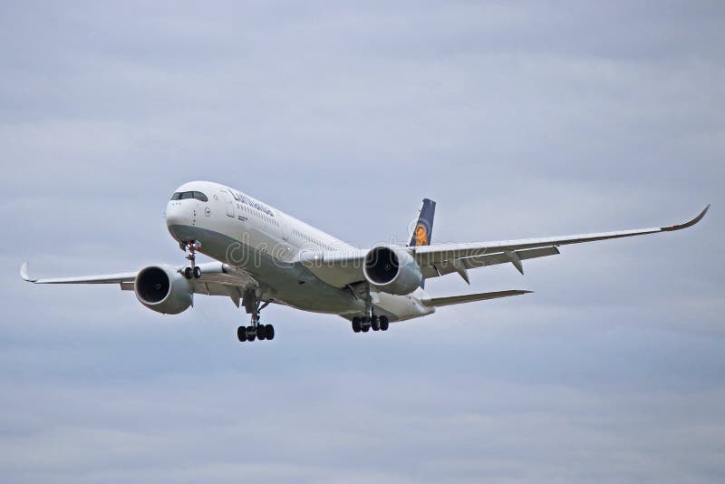 Lufthansa Airbus A350-900 In Older Livery In Flight royalty free stock photography