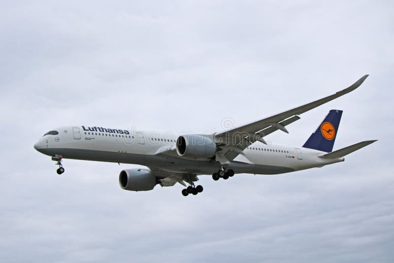 Lufthansa Airbus A350-900 In Older Livery Side View stock photo