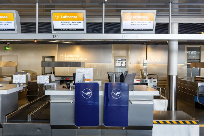 Lufthansa Business First Class Checkin Counters at Frankfurt Airport FRA Editorial Stock Image