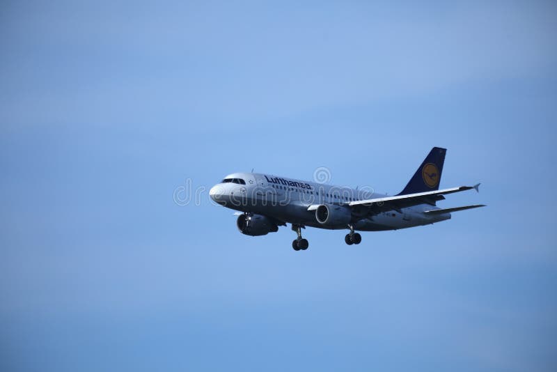 Lufthansa plane flying up in the sky royalty free stock photo