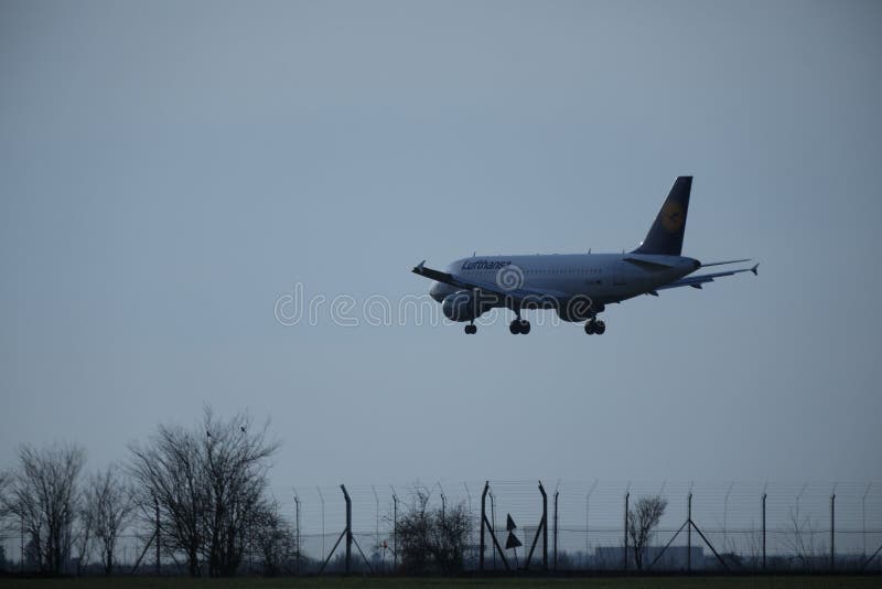 Lufthansa plane landing royalty free stock images