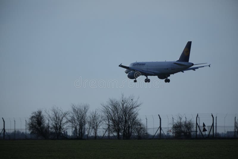 Lufthansa plane landing stock image