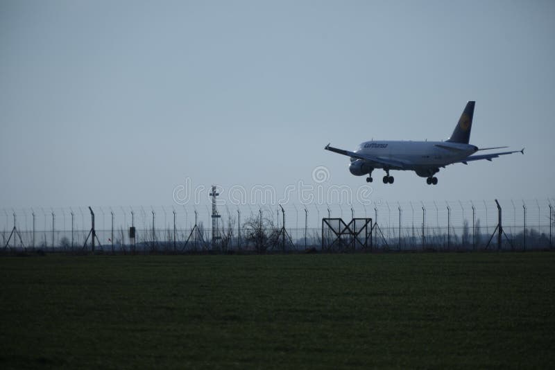 Lufthansa plane landing royalty free stock images