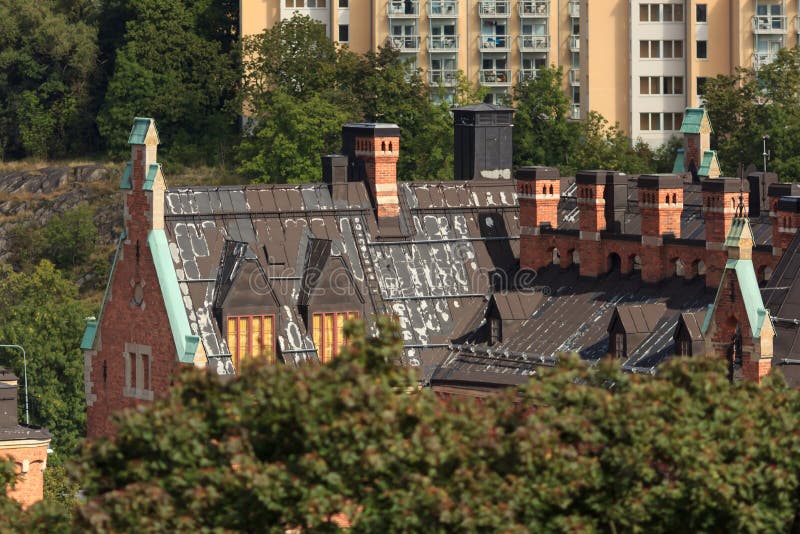Luftpanorama der schwedischen Stadt lizenzfreies stockfoto Luftpanorama der schwedischen Stadt lizenzfreies stockfoto