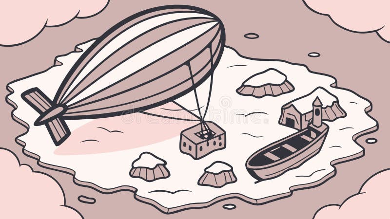 Luftschiff Over Coastal Village for Island Adventures Vektordesign Generative AI. Eine charmante Vektorgrafik eines Luftschiffs, das über einem Küstendorf mit kleinen Booten schwimmt. Ideal für Inselabenteuer, abgelegene Ausflüge am Meer oder ruhige Ausflüge. Perfekt für Reise-Blogs Resort Werbung oder Designs, die den friedlichen Charme isolierter Gemeinschaften durch die Wasser Vektor Design Generative AI.