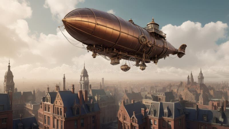Luftschiff über Stadt 3D machen Vintage Stil vektor abbildung