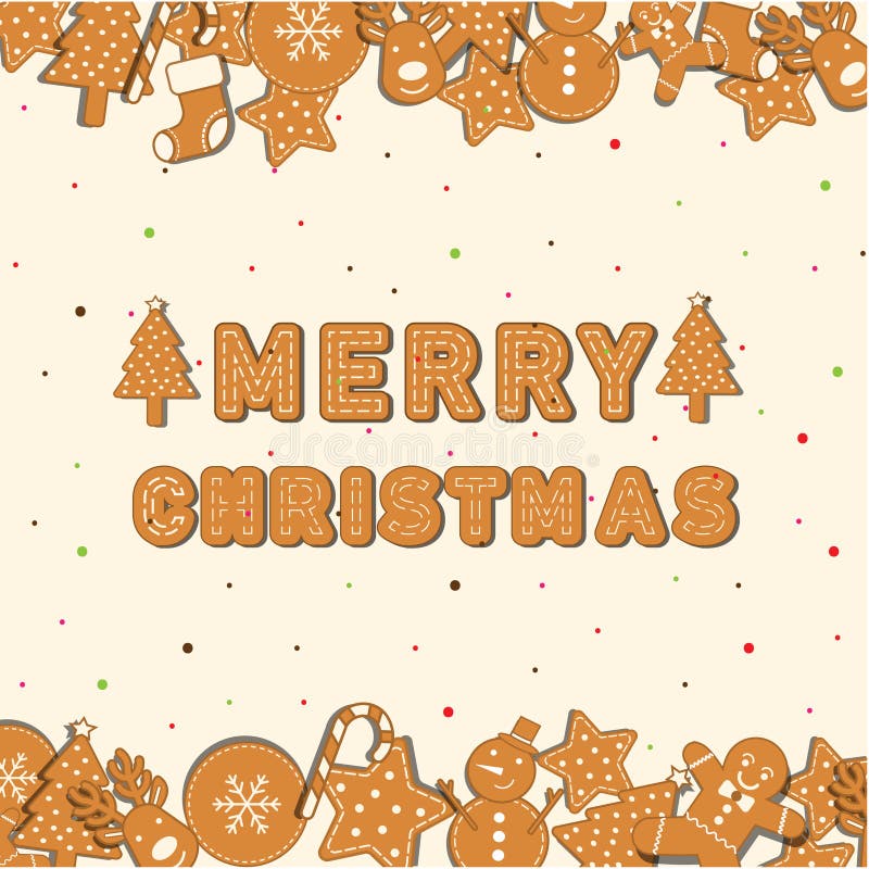 Lugar ajustado do ícone do Natal das cookies no fundo e no caráter do Feliz Natal ilustração royalty free Lugar ajustado do ícone do Natal das cookies no fundo e no caráter do Feliz Natal ilustração royalty free
