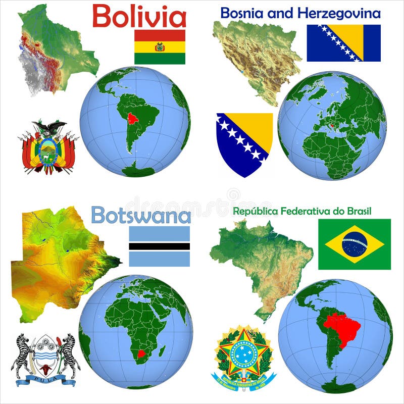 Globe location countries Bolivia, Bosnia and Herzegovina,Bostswana,Brazil. Globe location countries Bolivia, Bosnia and Herzegovina,Bostswana,Brazil