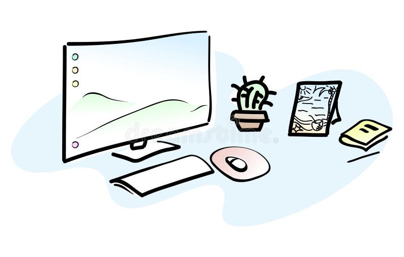 Lugar de trabajo con de computadora personal Bosquejo de trabajar independientemente o del espacio de trabajo del diseñador Vecto stock de ilustración Lugar de trabajo con de computadora personal Bosquejo de trabajar independientemente o del espacio de trabajo del diseñador Vecto stock de ilustración