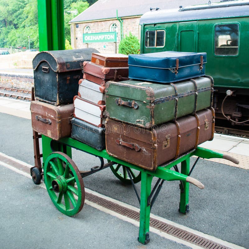 Luggage on Porter S Trolley on Railway Platform Stock Image Image of