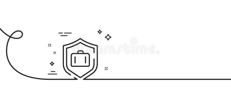 Luggage protect line icon. Suitcase bag sign. Continuous line with curl. Vector stock illustration