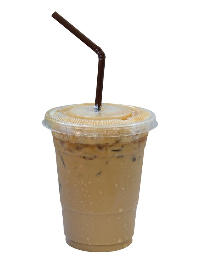 Lukrowy kawowy latte w plastikowej filiżance odizolowywającej na białym tle, c