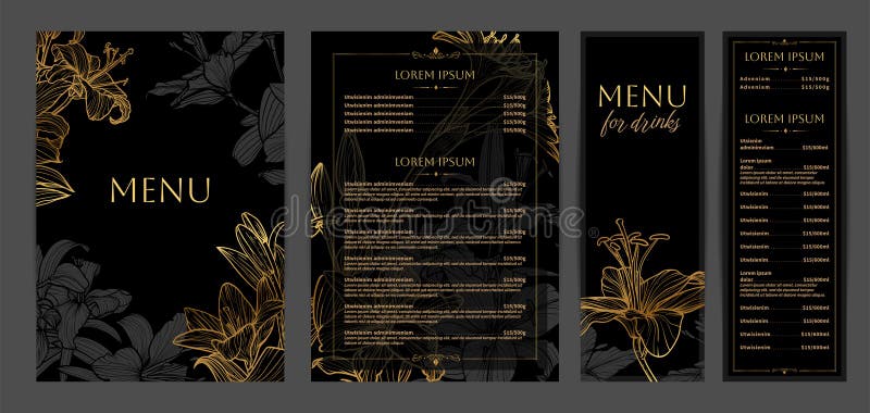Luksusowe menu dla jedzenia i napojów. ilustracja wektor