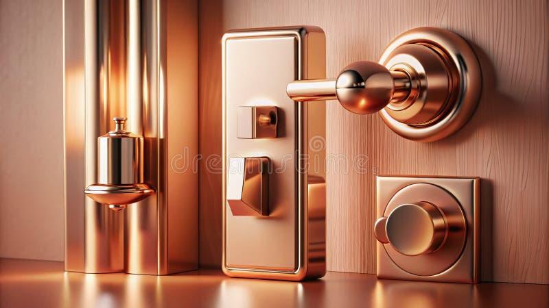 Luksusowe udogodnienia hotelowe A 3D Render Showcase of Rose Gold Keycards Doorgałbs and Light Switches ilustracja wektor