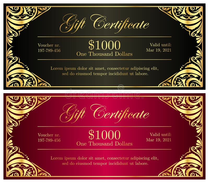Black and red gift certificate in vintage style. Black and red gift certificate in vintage style