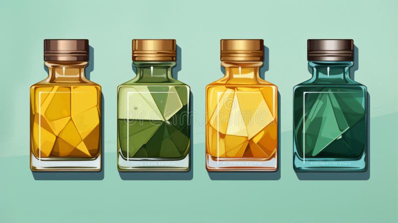 Luksusowy zestaw geometryczny 4 kolorowych butelek w kolorach oliwkowych ilustracji