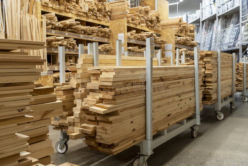 Lumber is Sold in a Store for Construction and Repair Stock Photo