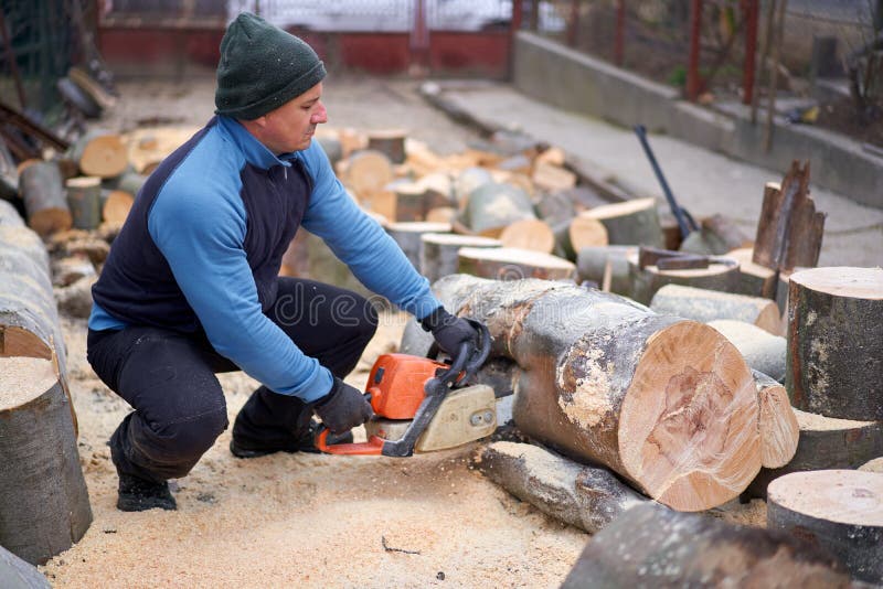 Lumberjack with Chainsaw at Work Stock Photo Image of person, male