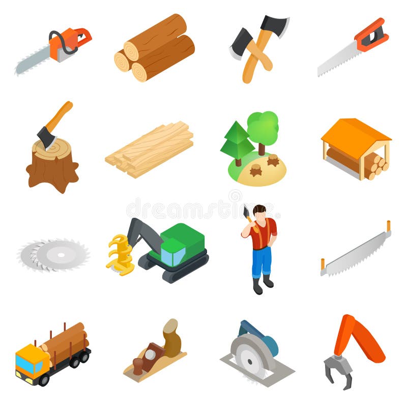 Lumberjack icons set, isometric 3d style vector illustration Lumberjack icons set, isometric 3d style vector illustration