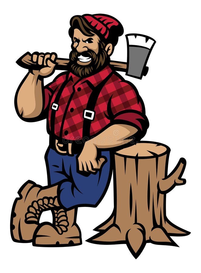Lumberjack Lean on the Wood Log Stock Vector Illustration of male