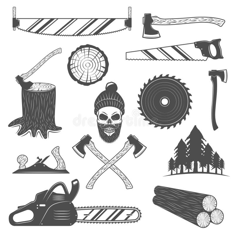 Lumberjack Monochrome Elements Set Stock Vector - Illustration of ...