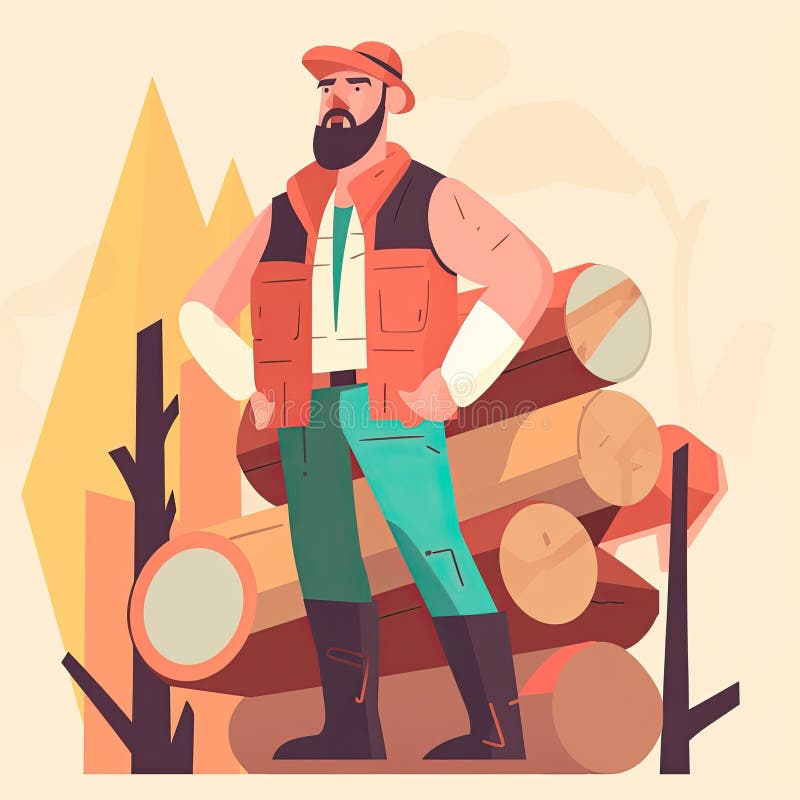 Lumberjack in vector style, professions of the world, pastel stock illustration