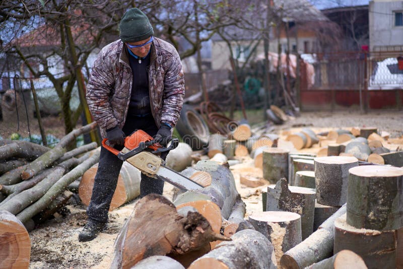 Lumberjack with Chainsaw at Work Stock Image Image of caucasian