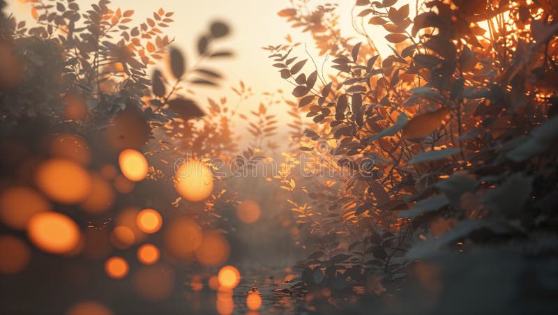 Lumina de aur pe frunziș abstract încețoșat scena naturii royalty free stock photo