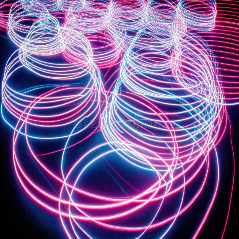 Lumini rotative cu lumină neon albastru și roz pe fond negru, care creează o dinamică vibrantă royalty free stock photo