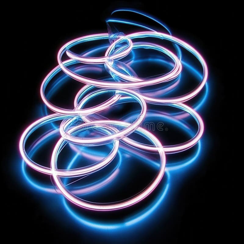 Lumini rotative cu lumină neon albastru și roz pe fond negru, care creează o dinamică vibrantă royalty free stock photos