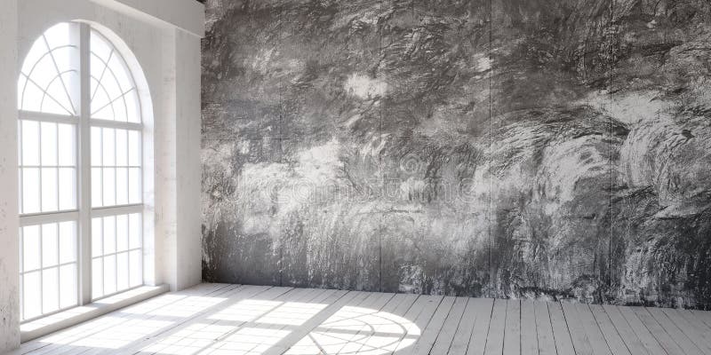 Luminoso svuoti lo spazio del sottotetto con le grandi finestre illustrazione di stock
