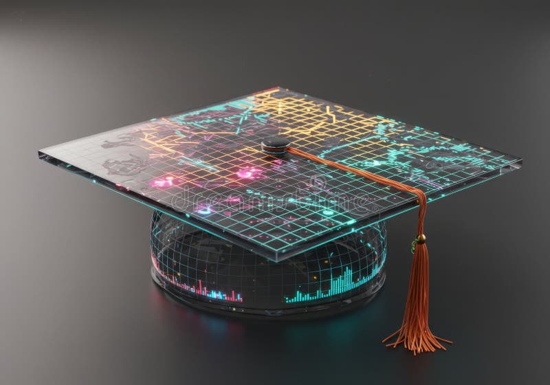 Luminous Digital Graduation Cap with Data Network royalty free illustration