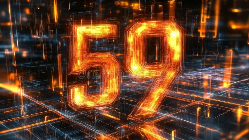 Luminous Digital Number 59 High-Tech Concept on a Futuristic Abstract Background with Copy Space. royalty free illustration