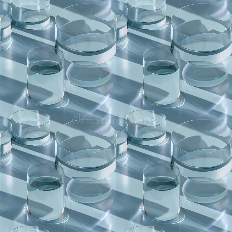 Luminous, glass cylinders interlock in a captivating, seamless pattern that distorts and refracts the surrounding space. vector illustration