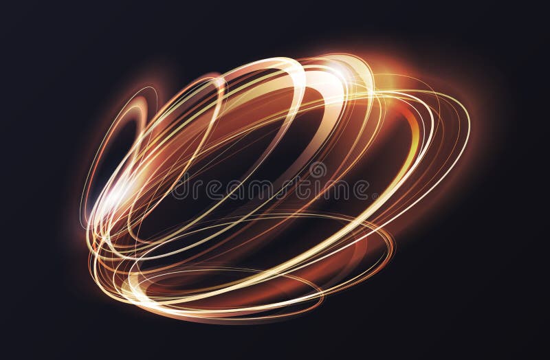 Luminous gold glow of neon rings, abstract 3d light effect, magic glowing speed motion