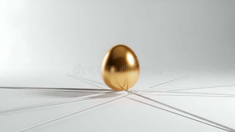 Luminous Golden Egg at Networks Core on Pristine White, Symbolizing Value and Connection royalty free illustration