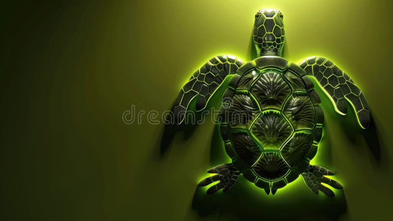 Luminous green sea turtle on a dark backdrop. royalty free illustration