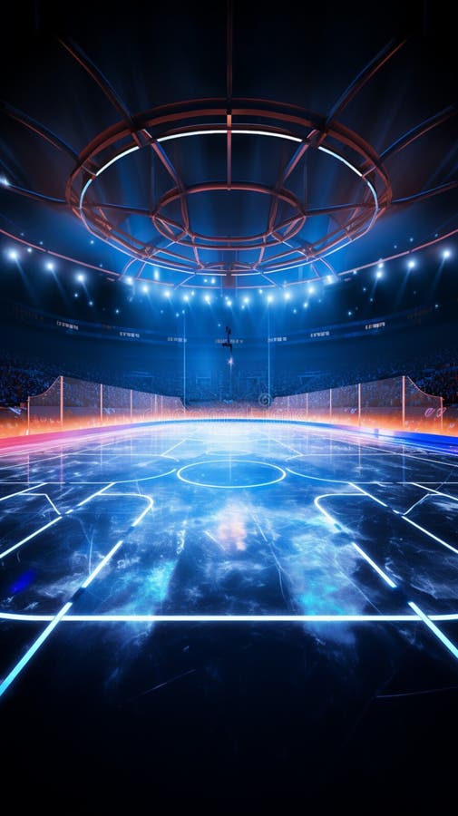 Luminous hockey arena Neon lights accentuate the ice rinks thrilling goal Vertical Mobile Wallpaper. Luminous hockey arena Neon lights accentuate the ice rinks thrilling goal Vertical Mobile Wallpaper