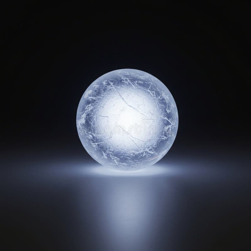A luminous, intricately cracked white sphere against a black backdrop. The sphere emits stock illustration