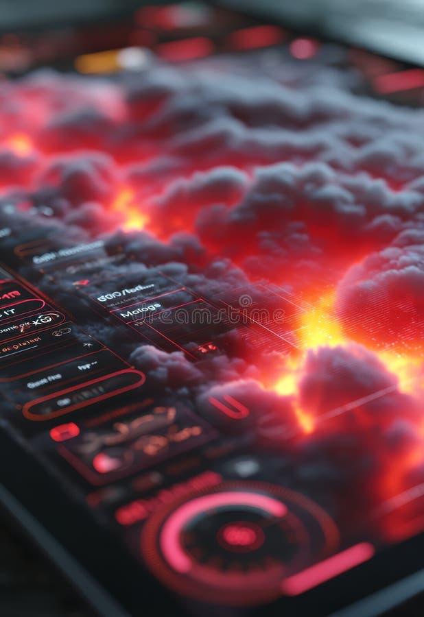 Luminous Neon Cloud Computing Interface with Dynamic and Futuristic Effects stock illustration