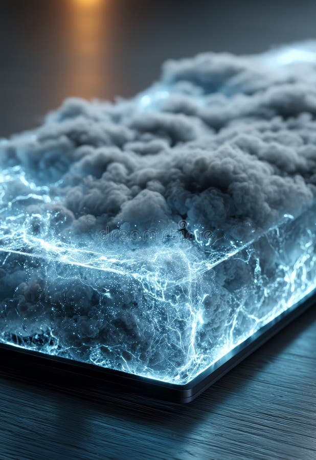 Luminous Neon Cloud with Glowing Effects in a Digital Computing Concept stock illustration