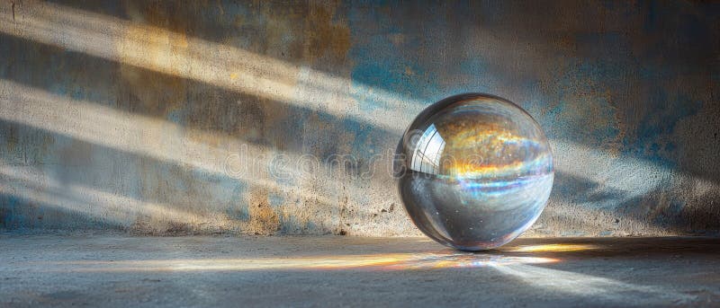 Luminous Orb Refracted Light Patterns Dancing on a Textured Wall Background Abstract Illumination Study stock illustration
