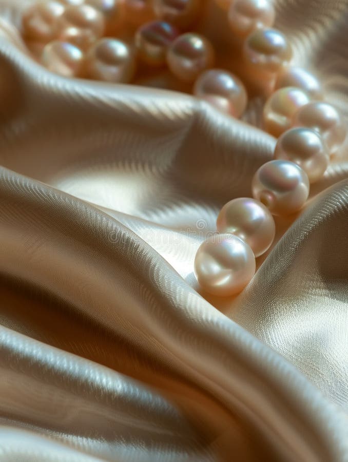 Luminous pearls resting on soft satin fabric create elegant display vector illustration