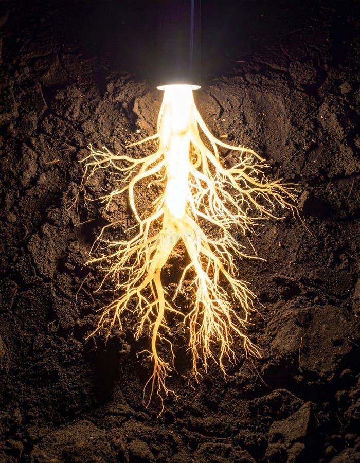Luminous Root System Illuminating the Darkness stock illustration