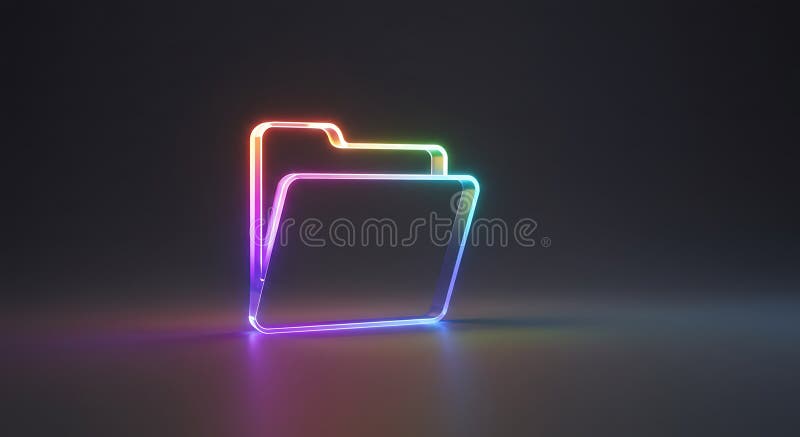 A luminous stylized glass folder icon in vibrant neon colors - generated using ai royalty free illustration